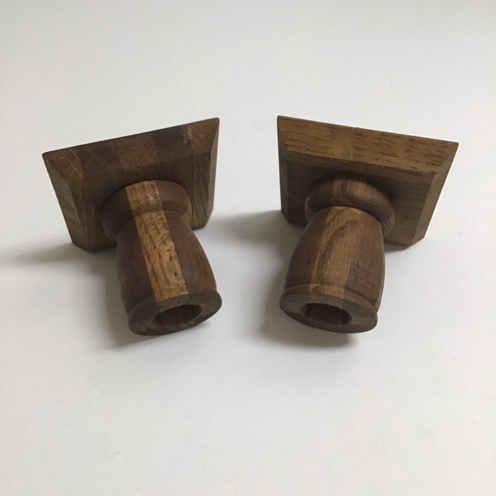 Vintage Folk Art Rustic Pair Small Solid Wood Candlestick Holders 3โ Primitive - Picture 16 of 16